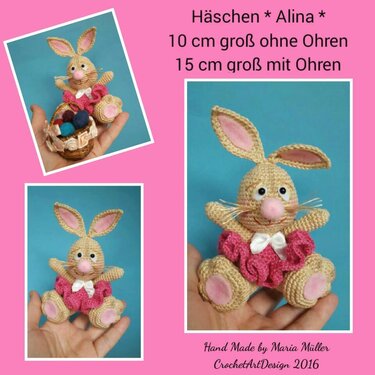 Gehäkeltes Amigurumi-Häschen Alina in Rosa mit Osterkorb