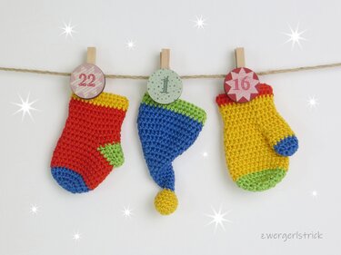 Adventskalender häkeln ganz einfach - Söckchen / Handschuhe / Zipfelmütze