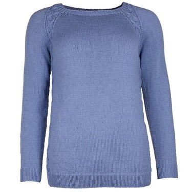 Hellblauer Basic-Strickpullover glatt rechts mit Rippbündchen und Raglanärmeln