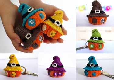 Crochet pattern keychain pumpkin house