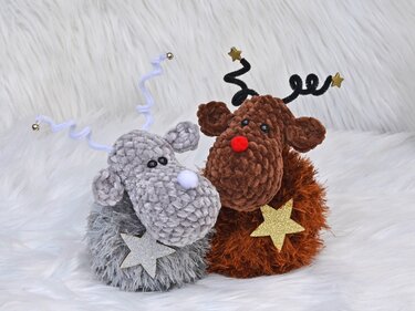 flauschiger einfacher Elch Rentier Chenille und Fransenwolle Häkelanleitung