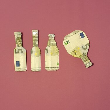 Origami Geldschein Flasche oder Sportschläger (*) - Basteln