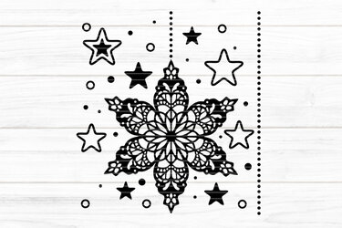 Detailliertes symmetrisches Schneeflocken‑Mandala Plottdesign mit Sternen und Punkten