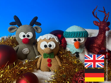 Crochet Pattern winter trio ginger bread man snowman reindeer amigurumi