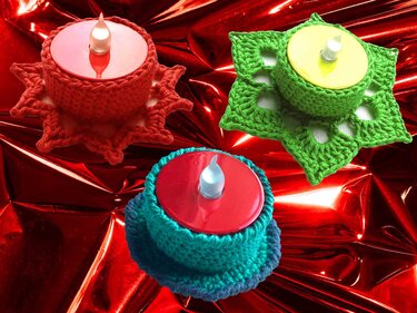 3 Teelichthalter Kerzenhalter LED Teelichter Anleitung Weihnachten Ostern - Häkeln