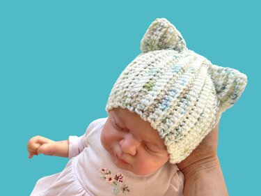 Crochet hat pattern, baby cat ear beanie, 4 sizes easy pattern for beginner