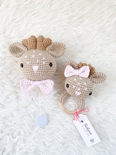 Häkelanleitung Baby Spieluhr Rentierkopf Gehopse