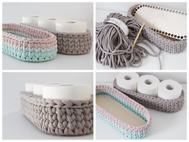 + MONA + Crochet narrow crochet basket, tray or toilet paper basket