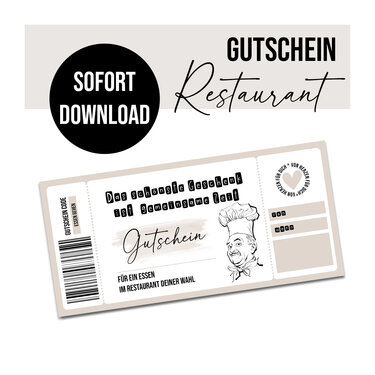 Gutschein zum Ausdrucken RESTAURANT digitale Datei DOWNLOAD Gutschein - Basteln