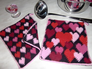 Tutorial doubleface potholders „Hearts“ - Crochet