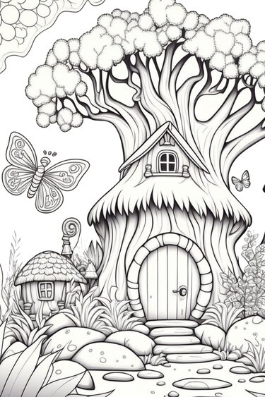 Ausmalbilder Feenhäuser 5 verschiedene Feenhäuser zum ausdrucken A4 - Basteln