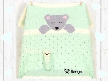 Strickanleitung Babydecke mit Püppchen "Bärlibär"