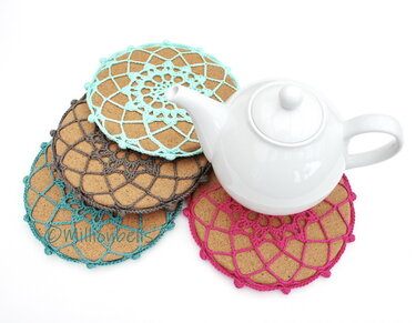 Cork Hot Pad Cover Crochet Pattern Kitchen Decoration Coaster Mandala Retro