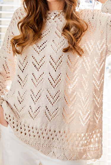 Strickanleitung: Oversize-Pulli im Ajourmuster-Mix in Natur