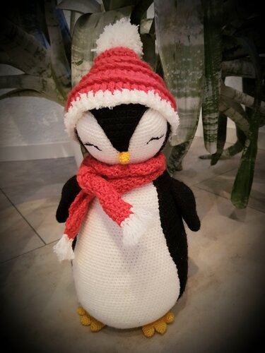 XL Weihnachts Pinguin stehend 40cm groß (mit x-mas Mütze) Häkelanleitung
