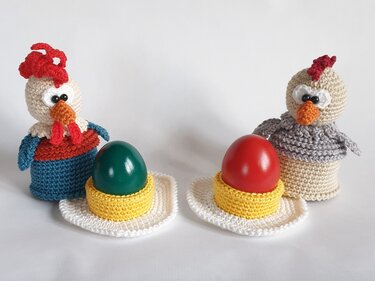 Häkelanleitung Eierbecher Hahn und Henne