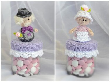 Oma Opa Deckelbezug Häubchen für Marmeladenglas Bonbons - Häkeln