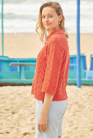 Roter Polo-Pulli im Ajourmuster - Bild 2