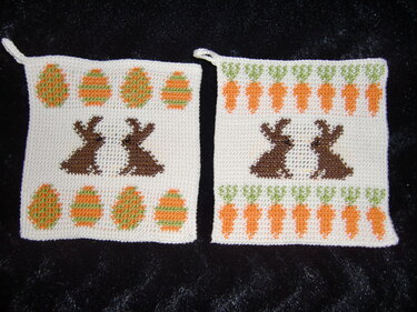 Tutorial doubleface potholders Easter with Chicks and Rabbit - Crochet