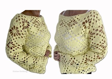 Flower crochet jumper crop-top Daisy long flared sleeves | mesh jumper |