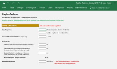 Raglan-Rechner |  Automat. Berechnungsprogramm für Raglanpullis (jede Gr.) - Stricken