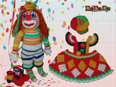 Clown-Mädchen Bimbolina, die Kuschel Puppe für Fasching - gehäkelt von Dadade  - Häkeln