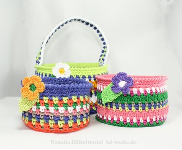 Bunte Aufbewahrungskörbe, 3 Gr (10-18 cm) - Häkeln