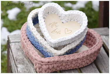 + HEART 2.0 + Herzkörbchen mit Holzboden häkeln, Muttertag, Geburtstag