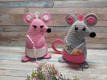 Häkelanleitung "Mäuschen-Helferlein" (Rechenkette, Mäuse(Geld) verschenken)