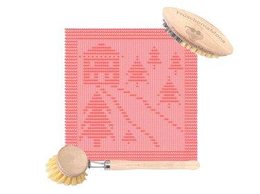 Weihnachtsdeckchen Wintermotiv „kleines Haus am Wald“ Spüli Topflappen Deko - Stricken