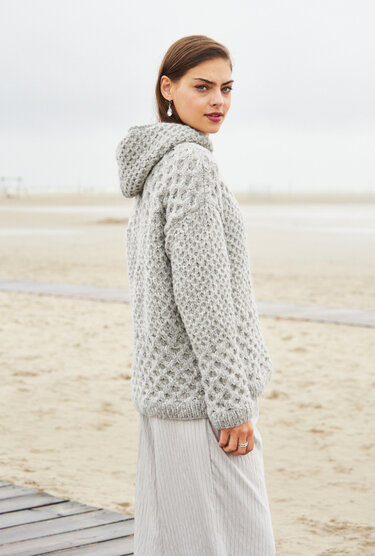 Kapuzenpullover mit Wabenmuster in Hellgrau - Bild 2