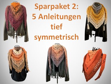 Sparpaket 02: 5 Häkelanleitungen "Tiefe symmetrische Tücher"