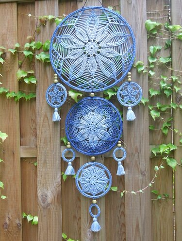 H&auml;kelanleitung mehrteiliger Traumf&auml;nger / Mandala / Fensterdeko / Wand-Deko - Häkeln