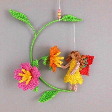 Flower fairy - hanging decoration made from scraps of yarn - Crochet