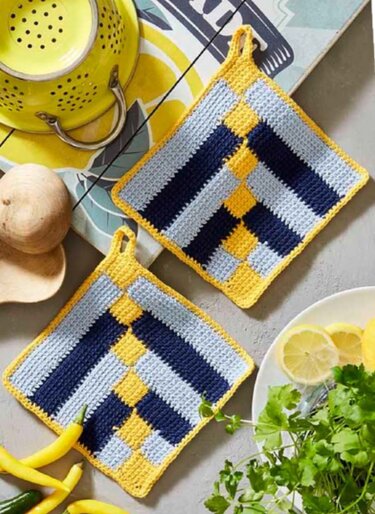 Topflappen Lemon-Drops Tunesisch gehäkelt - Häkeln