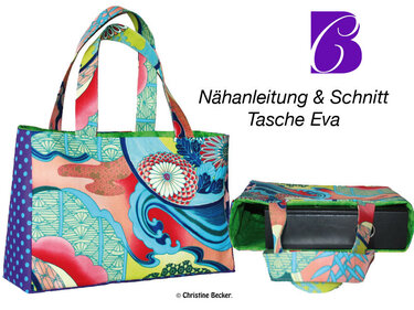 Bunte genähte Einkaufstasche mit rechteckigem Boden und zwei kurzen Henkeln