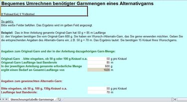 Umrechnungstabelle Garnmenge Alternativ-Garn für's Stricken und Häkeln - Bild 2