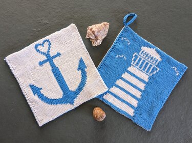 Potholders "Sea Love" - double knitting pattern