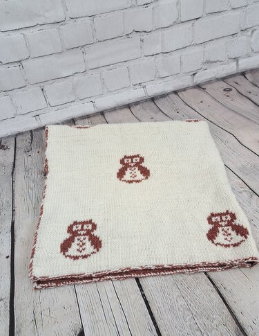 Knitting Pattern for a super cute Owl Baby Blanket in Double Sided Knitting