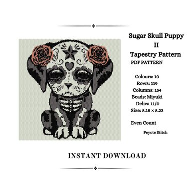 Sugar Skull Puppy II Tapestry Pattern - Crafts