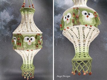 H&auml;kelanleitung Lampion mit Eule & Bl&auml;tter Reliefmuster - Häkeln
