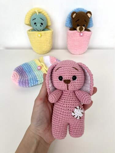Crochet pattern Bunny, Bear and dino in egg - Amigurumi plush pattern