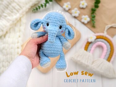 Plushie elephant Amigurumi low sew crochet pattern