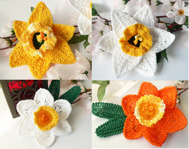 Osterglocken (Narzissen) mit den Blättern, 2 Var., 2 Gr. - Häkeln