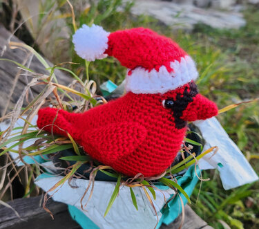 Red Cardinal Bird with Santa Hat - Crochet