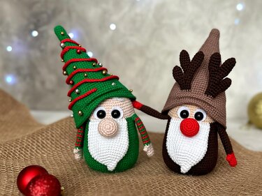 SET of 2 crochet patterns: Christmas Gnomes & Gnome Rudolph