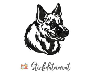 Stickdatei Schäferkopf, Schäferhund Stickdatei in 2 Größen, Stickdatei Hund