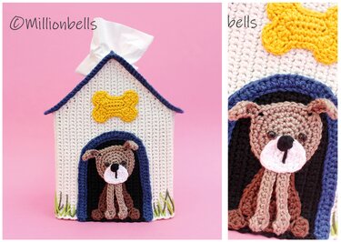 Dog House Tissue Box Cover Puppy Kennel - Crochet