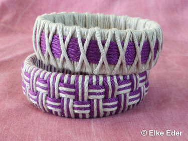 Armreif basteln aus PET-Flaschen und Wolle - Modell "Kreuz und Quer"