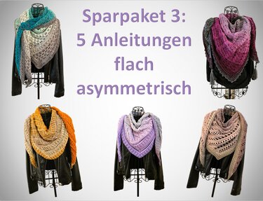 Sparpaket 03: 5 Häkelanleitungen "Flache asymmetrische Tücher"